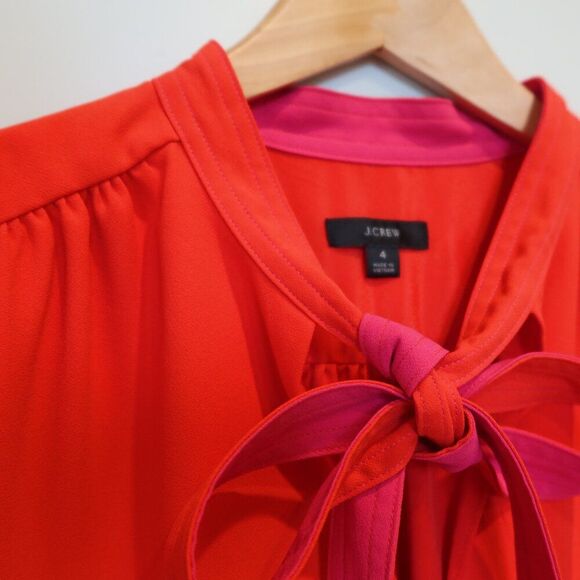 J.Crew Red Bow Neck Dress 4 holiday formal event party chic classic aline knee - Picture 2 of 12